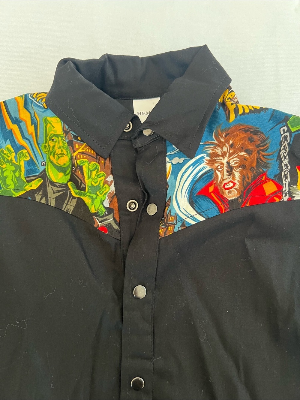Hemet Kids Halloween Graphic Western Yoke Button-Up Shirt